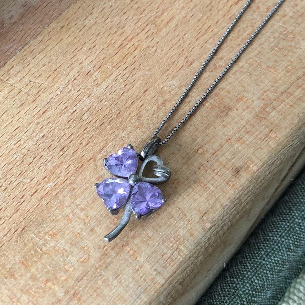 Amethyst four leaf clover pendant